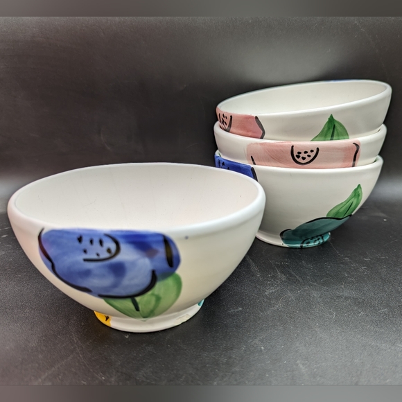 4 Pier 1 Floral Multi Color Cereal /Soup Bowls Made in Portugal - Picture 4 of 9